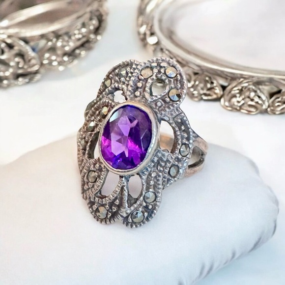 Vintage 💜Purple/Pink Amethyst🩷 Sterling Silver Ring (6.25) - Picture 6 of 10